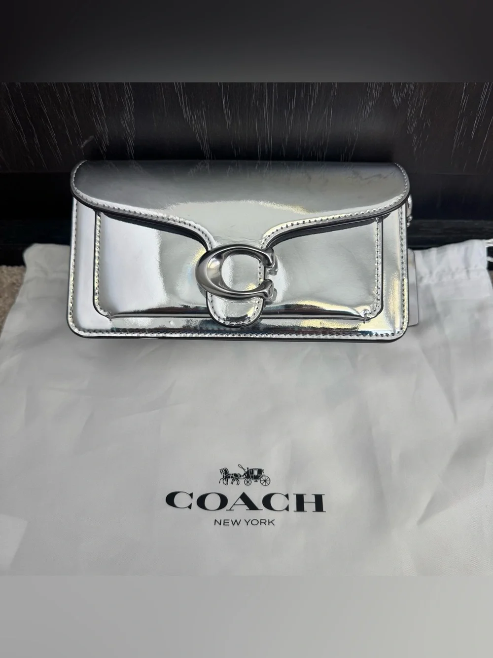 Coach Silver Metallic Tabby Small Crossbody Turn Lock w/ Detachable Strap